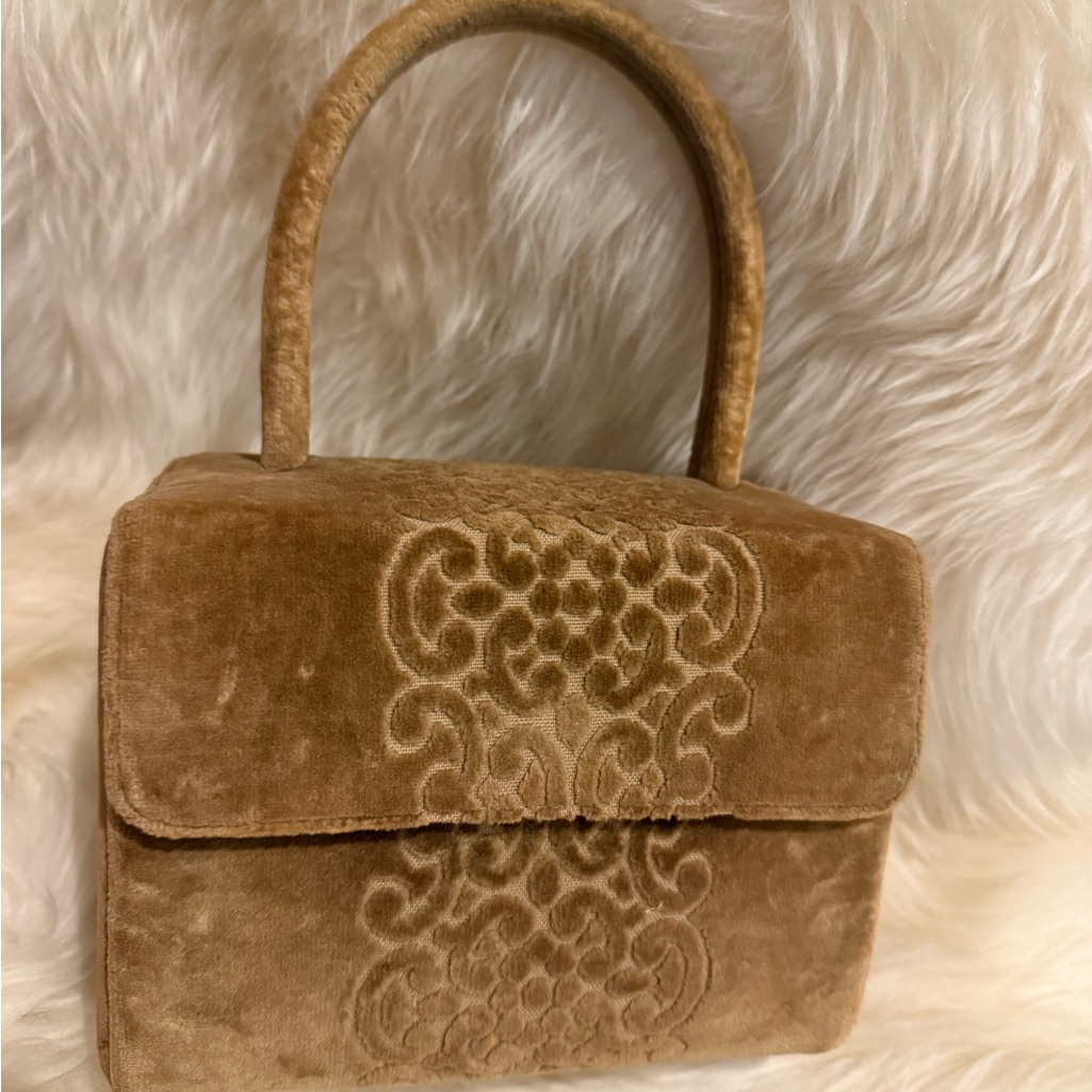 1950s Rare Perfection Crown Lewis Textured Velvet Box Bag In Tan